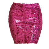 Maxbell Fashion Women Skirts Girl Mini Sequin Short Bling Wrap Skirt Streetwear rose red
