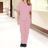 Maxbell Breathable Nursing Scrubs Uniform Comfortable for SPA Worker Cosmetology Pink L