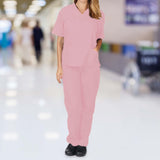 Maxbell Breathable Nursing Scrubs Uniform Comfortable for SPA Worker Cosmetology Pink L