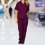 Maxbell Breathable Nursing Scrubs Uniform Comfortable for SPA Worker Cosmetology Red M
