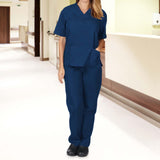 Maxbell Breathable Nursing Scrubs Uniform Comfortable for SPA Worker Cosmetology Blue S