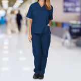 Maxbell Breathable Nursing Scrubs Uniform Comfortable for SPA Worker Cosmetology Blue S