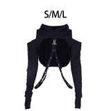 Maxbell Gothic Hooded Crop Top Pullover Black Versatile for Travel Festivals Ladies Small