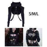 Maxbell Gothic Hooded Crop Top Pullover Black Versatile for Travel Festivals Ladies Small
