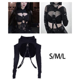 Maxbell Gothic Hooded Crop Top Pullover Black Versatile for Travel Festivals Ladies Small
