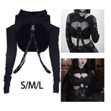 Maxbell Gothic Hooded Crop Top Pullover Black Versatile for Travel Festivals Ladies Small