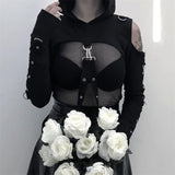 Maxbell Gothic Hooded Crop Top Pullover Black Versatile for Travel Festivals Ladies Small