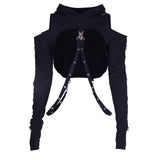 Maxbell Gothic Hooded Crop Top Pullover Black Versatile for Travel Festivals Ladies Medium