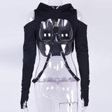 Maxbell Gothic Hooded Crop Top Pullover Black Versatile for Travel Festivals Ladies Medium