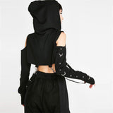 Maxbell Gothic Hooded Crop Top Pullover Black Versatile for Travel Festivals Ladies Medium