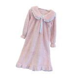 Maxbell Women Nightdress Winter Plush Loose Fit Sleepshirt Lady Loungewear Nightgown One Size Pink