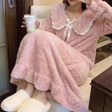 Maxbell Women Nightdress Winter Plush Loose Fit Sleepshirt Lady Loungewear Nightgown One Size Pink