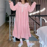 Maxbell Women Nightdress Winter Plush Loose Fit Sleepshirt Lady Loungewear Nightgown One Size Pink