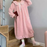 Maxbell Women Nightdress Winter Plush Loose Fit Sleepshirt Lady Loungewear Nightgown One Size Pink