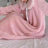 Maxbell Women Nightdress Winter Plush Loose Fit Sleepshirt Lady Loungewear Nightgown One Size Pink