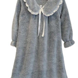 Maxbell Women Nightdress Winter Plush Loose Fit Sleepshirt Lady Loungewear Nightgown One Size Gray