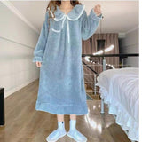 Maxbell Women Nightdress Winter Plush Loose Fit Sleepshirt Lady Loungewear Nightgown One Size Gray