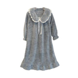 Maxbell Women Nightdress Winter Plush Loose Fit Sleepshirt Lady Loungewear Nightgown One Size Gray