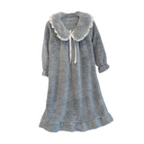 Maxbell Women Nightdress Winter Plush Loose Fit Sleepshirt Lady Loungewear Nightgown One Size Gray