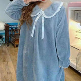 Maxbell Women Nightdress Winter Plush Loose Fit Sleepshirt Lady Loungewear Nightgown One Size Gray