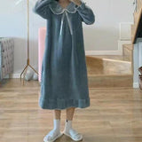 Maxbell Women Nightdress Winter Plush Loose Fit Sleepshirt Lady Loungewear Nightgown One Size Gray