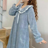 Maxbell Women Nightdress Winter Plush Loose Fit Sleepshirt Lady Loungewear Nightgown One Size Gray