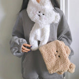 Maxbell Soft Acrylic Scarf Winter Warm Bear Ear Keep Warm for Women Men Skiing Khaki