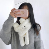 Maxbell Soft Acrylic Scarf Winter Warm Bear Ear Keep Warm for Women Men Skiing White
