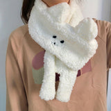 Maxbell Soft Acrylic Scarf Winter Warm Bear Ear Keep Warm for Women Men Skiing White