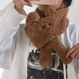 Maxbell Soft Acrylic Scarf Winter Warm Bear Ear Keep Warm for Women Men Skiing Brown