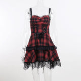 Maxbell Punk Mini Dress Plaid Cosplay Party Gothic Holiday Role Play Fancy Dress L