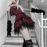 Maxbell Punk Mini Dress Plaid Cosplay Party Gothic Holiday Role Play Fancy Dress L