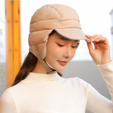 Maxbell Winter Baseball Caps Ski Brim Hat Outdoor with Ear Flaps Trooper Trapper Hat Beige