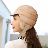 Maxbell Winter Baseball Caps Ski Brim Hat Outdoor with Ear Flaps Trooper Trapper Hat Beige