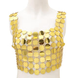 Maxbell Sequins Vest Tank Top Sparkly Body Jewelry Clubwear for Prom Evening Party Aureate