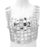 Maxbell Sequins Vest Tank Top Sparkly Body Jewelry Clubwear for Prom Evening Party Argent