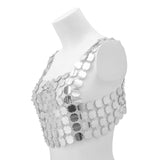 Maxbell Sequins Vest Tank Top Sparkly Body Jewelry Clubwear for Prom Evening Party Argent