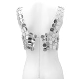 Maxbell Sequins Vest Tank Top Sparkly Body Jewelry Clubwear for Prom Evening Party Argent