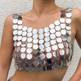 Maxbell Sequins Vest Tank Top Sparkly Body Jewelry Clubwear for Prom Evening Party Argent