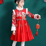 Maxbell Chinese Traditional Girls Dress Windproof for Cosplay Costume Lunar New Year 130cm