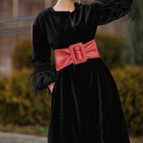 Maxbell Wide Waist Belt Cinch PU Leather Band for Women Ladies Dress Accessories Red