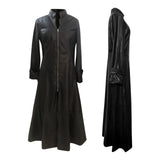 Maxbell Womens PU Leather Jacket Dress Holiday Overcoat Full Zipper Lapel Collar S Black