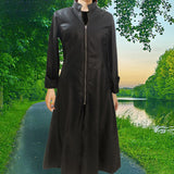 Maxbell Womens PU Leather Jacket Dress Holiday Overcoat Full Zipper Lapel Collar S Black