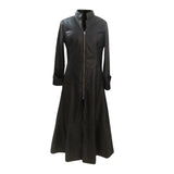 Maxbell Womens PU Leather Jacket Dress Holiday Overcoat Full Zipper Lapel Collar M Black