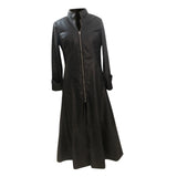 Maxbell Womens PU Leather Jacket Dress Holiday Overcoat Full Zipper Lapel Collar M Black