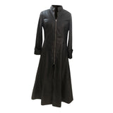 Maxbell Womens PU Leather Jacket Dress Holiday Overcoat Full Zipper Lapel Collar M Black