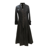 Maxbell Womens PU Leather Jacket Dress Holiday Overcoat Full Zipper Lapel Collar XL Black