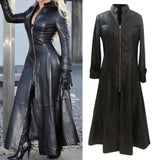 Maxbell Womens PU Leather Jacket Dress Holiday Overcoat Full Zipper Lapel Collar XXL Black