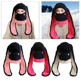 Maxbell Winter Knitted Hat Thermal Face Cover Ear Protection Rabbit Ear Beanie Hats Pink