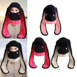 Maxbell Winter Knitted Hat Thermal Face Cover Ear Protection Rabbit Ear Beanie Hats Pink